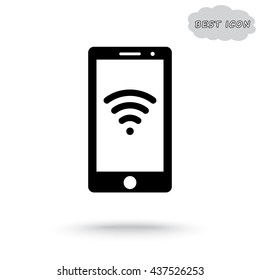 Mobile phone with wireless sign icon, vector illustration. Flat design style