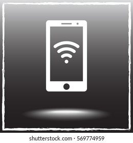 Mobile phone with wireless sign icon, vector illustration. Flat design style