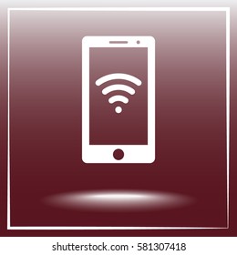 Mobile phone with wireless sign icon, vector illustration. Flat design style