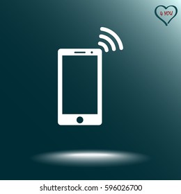 Mobile phone with wireless sign icon, vector illustration. Flat design style
