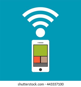 Mobile phone with wireless signal. Mobile technology.
