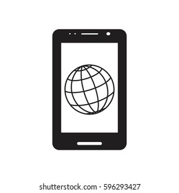 Mobile phone and world globe icon vector illustration  icon ,Touch screen mobile phone