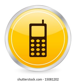 Mobile phone yellow circle icon. Vector illustration.