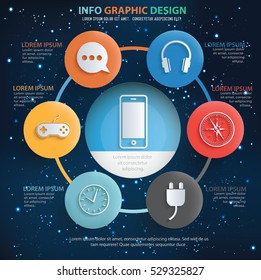 
Mobile phone,Media info graphic design on sky background,vector