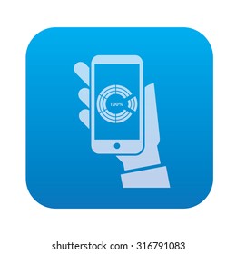 Mobile phone,network server icon on blue background,clean vector