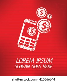 Mobile phone,payment on red background,poster grunge design