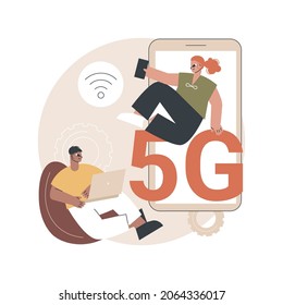 Mobile phones 5G network abstract concept vector illustration. Mobile phone communication, modern smartphone, 5G technology, fast internet connection, network coverage provider abstract metaphor.