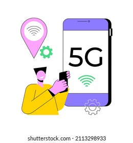 Mobile Phones 5G Network Abstract Concept Vector Illustration. Mobile Phone Communication, Modern Smartphone, 5G Technology, Fast Internet Connection, Network Coverage Provider Abstract Metaphor.