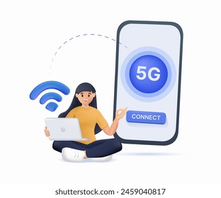 Mobile phones 5G network abstract concept vector 3D illustration. Mobile phone communication, modern smartphone, 5G technology, fast internet connection, network coverage provider abstract, wi-fi