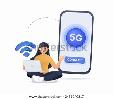 Mobile phones 5G network abstract concept vector 3D illustration. Mobile phone communication, modern smartphone, 5G technology, fast internet connection, network coverage provider abstract, wi-fi
