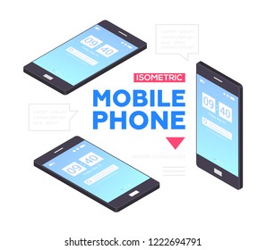 Mobile phones banner - modern vector isometric illustration