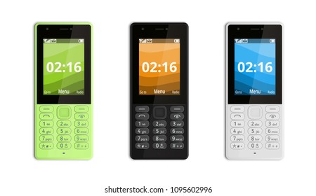 Mobile Phones with buttons isolated on white background. Featurephones. Vector illustration.