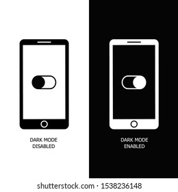 Mobile phones with Dark and Light Mode Switcher for Phone Screens, tablets and computers. Toggle Element for Mobile App, Web Design, Animation. Enable and disable button.