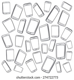 Mobile Phones and Digital Tablets Background. / Hand Drawn.