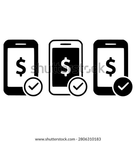 Mobile phones with dollar sign, checkmark icons on screen