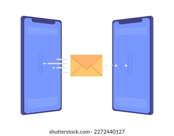 Teléfonos móviles intercambiando e-mail inalámbrico concepto de pantalla plana ilustración spot. Icono de dibujos animados 2D editable sobre blanco para diseño web. Aplicación Messenger idea creativa para sitios web, móviles, revista