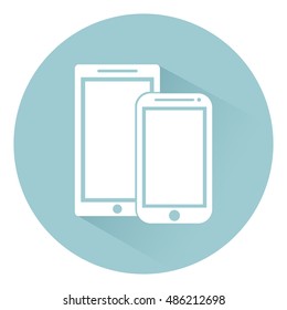 Mobile phones gadget, device flat style icon with shadow on background, vector illustration