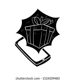 mobile phones and gifts doodle vector hand drawing 