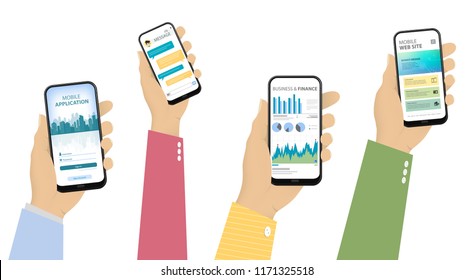 Mobile Phones in Hand With Different Screens