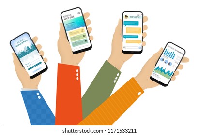 Mobile Phones in Hand With Different Screens