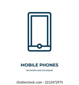 Mobile phones icon. Linear vector illustration from network and database collection. Outline mobile phones icon vector. Thin line symbol for use on web and mobile apps, logo, print media.
