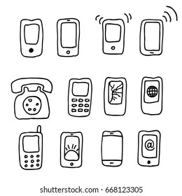 Mobile phones icon set, smartphone, old phone, isolated on white background