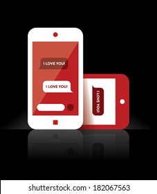 Mobile phones with I love you sms messages with reflection