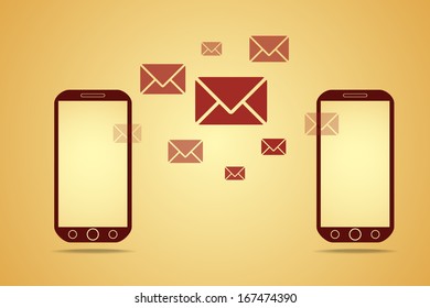 mobile phones with mails, vector technology concept