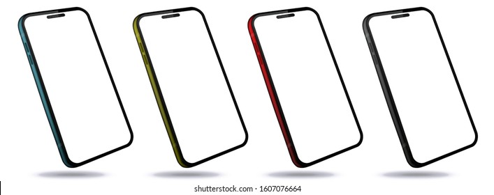 Mobile Phones With Perspective View. Colorful Smartphones Isolated on White Background. 