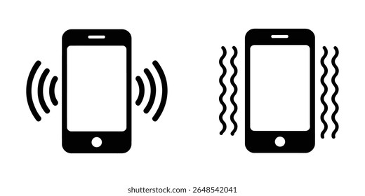 Mobile phones with ringing and vibrating notification symbol vector illustration on white background