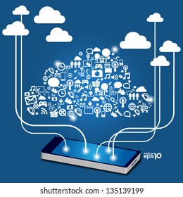 Mobile phones technology business concept, Creative network information process diagram, Vector illustration modern template design