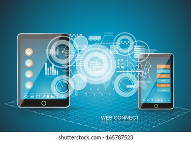 Mobile phones technology business concept. Creative network information process diagram.