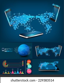 Mobile Phones Technology Business Concept, Creative Network Information Process Diagram, Vector Illustration Modern Template Design