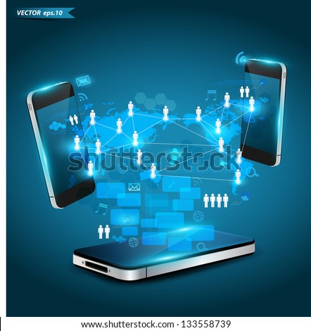 Mobile phones technology business concept, Creative network information process diagram, Vector illustration modern template design