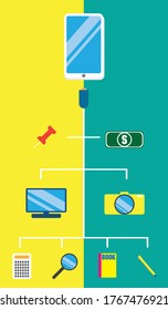 Mobiltelefone, die alles mit der heutigen Technologie-Vektorgrafik enthalten