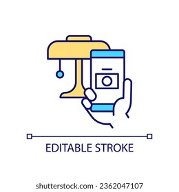 Mobile photo of lamp RGB color icon. Digital device. Smartphone feature. Interior element. Isolated vector illustration. Simple filled line drawing. Editable stroke. Arial font used