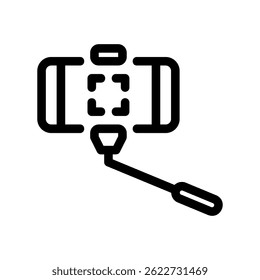 Mobile Photography Setup Using Selfie Stick Holding Phone with Focus Reticle
