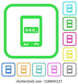 Mobile pin code vivid colored flat icons in curved borders on white background