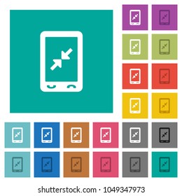 Mobile pinch close gesture multi colored flat icons on plain square backgrounds. Included white and darker icon variations for hover or active effects.