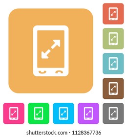 Mobile pinch open gesture flat icons on rounded square vivid color backgrounds.