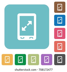 Mobile pinch open gesture white flat icons on color rounded square backgrounds