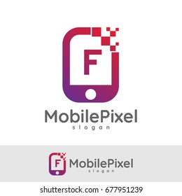 mobile pixel initial Letter F Logo design