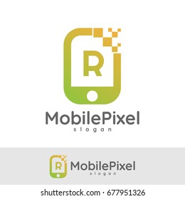 mobile pixel initial Letter R Logo design