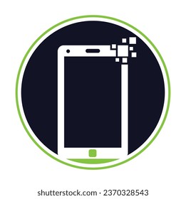 Mobile pixel logo design vector illustration. Pixel mobile logo template icon.