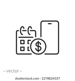 Mobilplan-Symbol, Tarif-Telefonkonto, Tarif-Verbindung, Dünnzeilensymbol auf weißem Hintergrund - bearbeitbarer Strich, Vektorgrafik eps10
