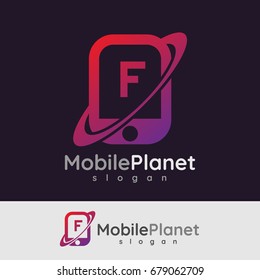 mobile planet initial Letter F Logo design
