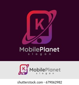 mobile planet initial Letter K Logo design