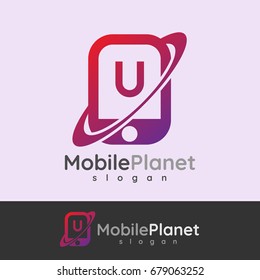 mobile planet initial Letter U Logo design