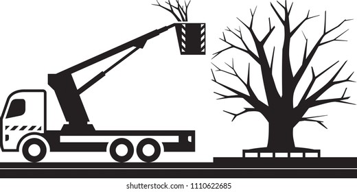 Mobile platform truck for cutting trees - vector illustration