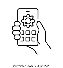 Mobile platforms black line icon. Vector isolated element. Editable stroke.